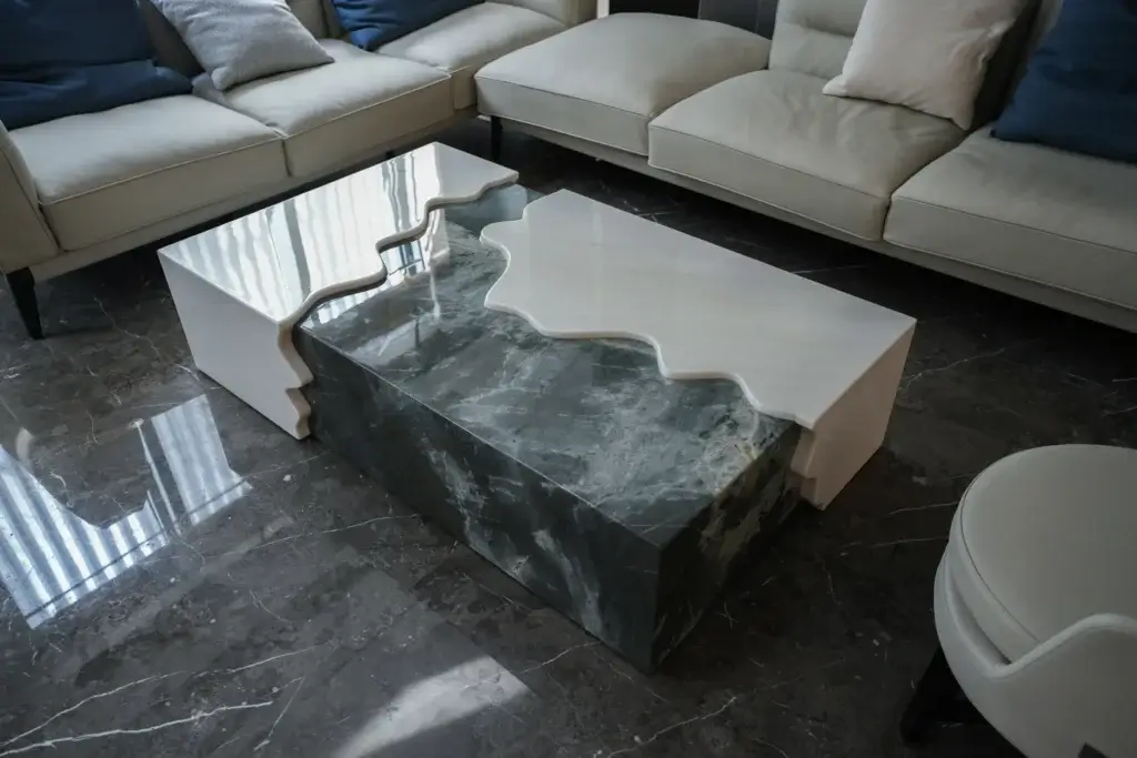 green marble with white marble table set 1