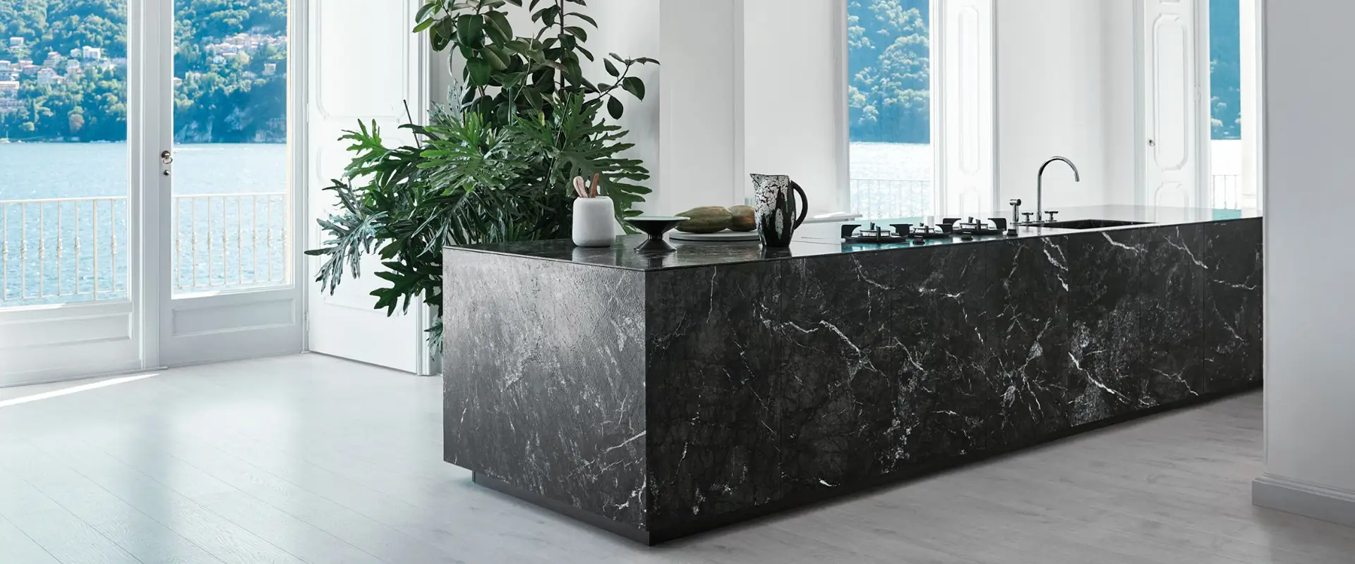 kitchen with Grey marble